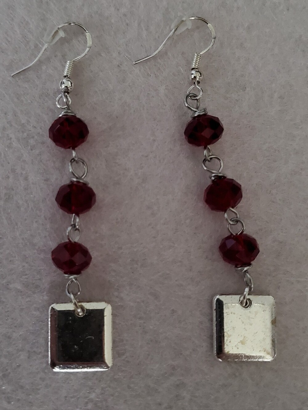 Silver925° Drop Earrings with Dark Red Beads - Women Jewelry